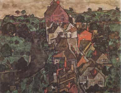 Krumau Landscape (Town and River) (mk09), Egon Schiele